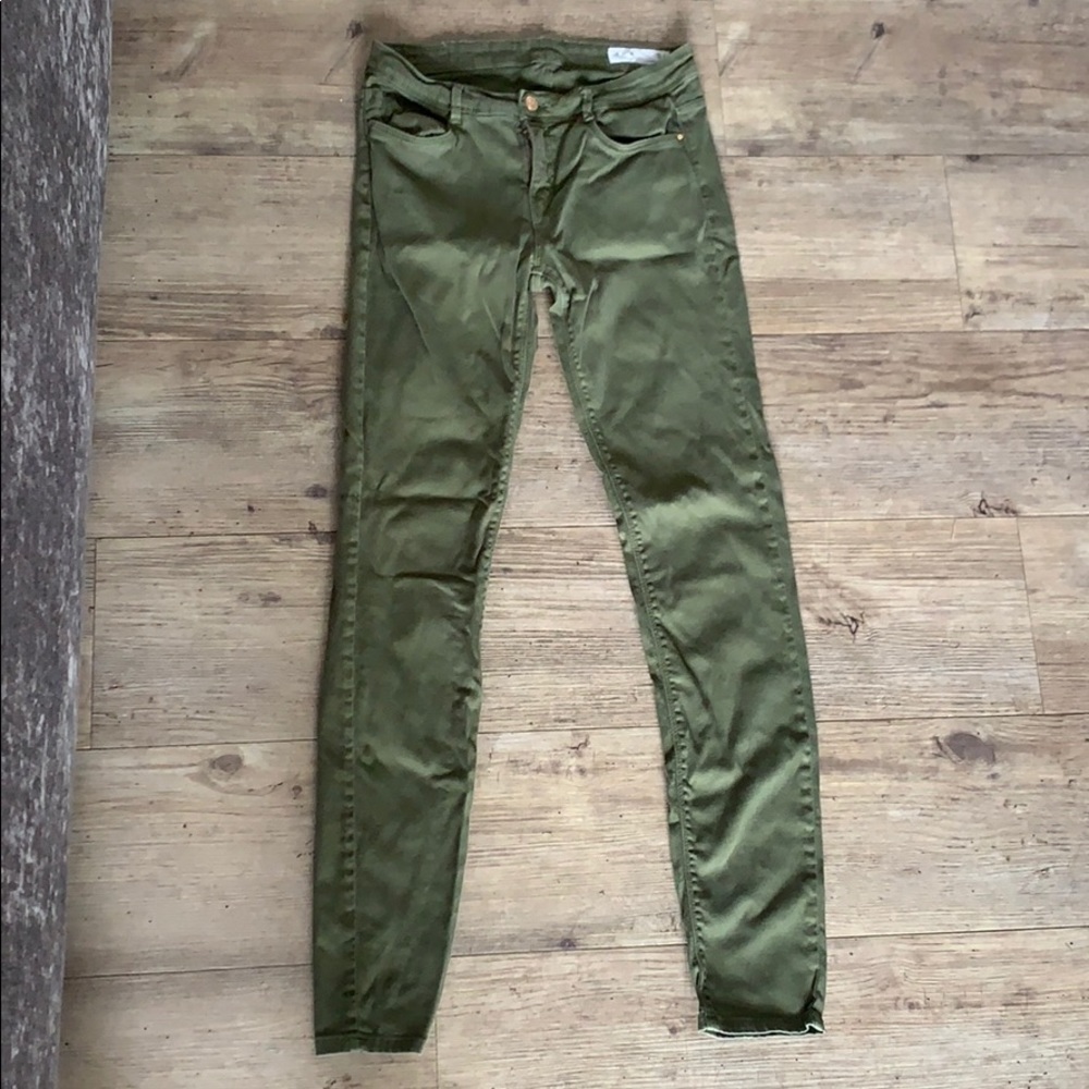 3/$45 Zara TRF Denim Olive Green Pants -8
